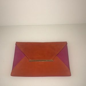 BCBGMAXAZRIA Pink and Orange Suede Envelope Clutch